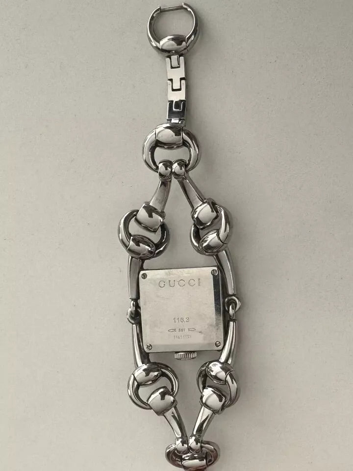 Gucci Women's Quartz Watch Horse Bit White Face - Silver - 116.3 - Boxed