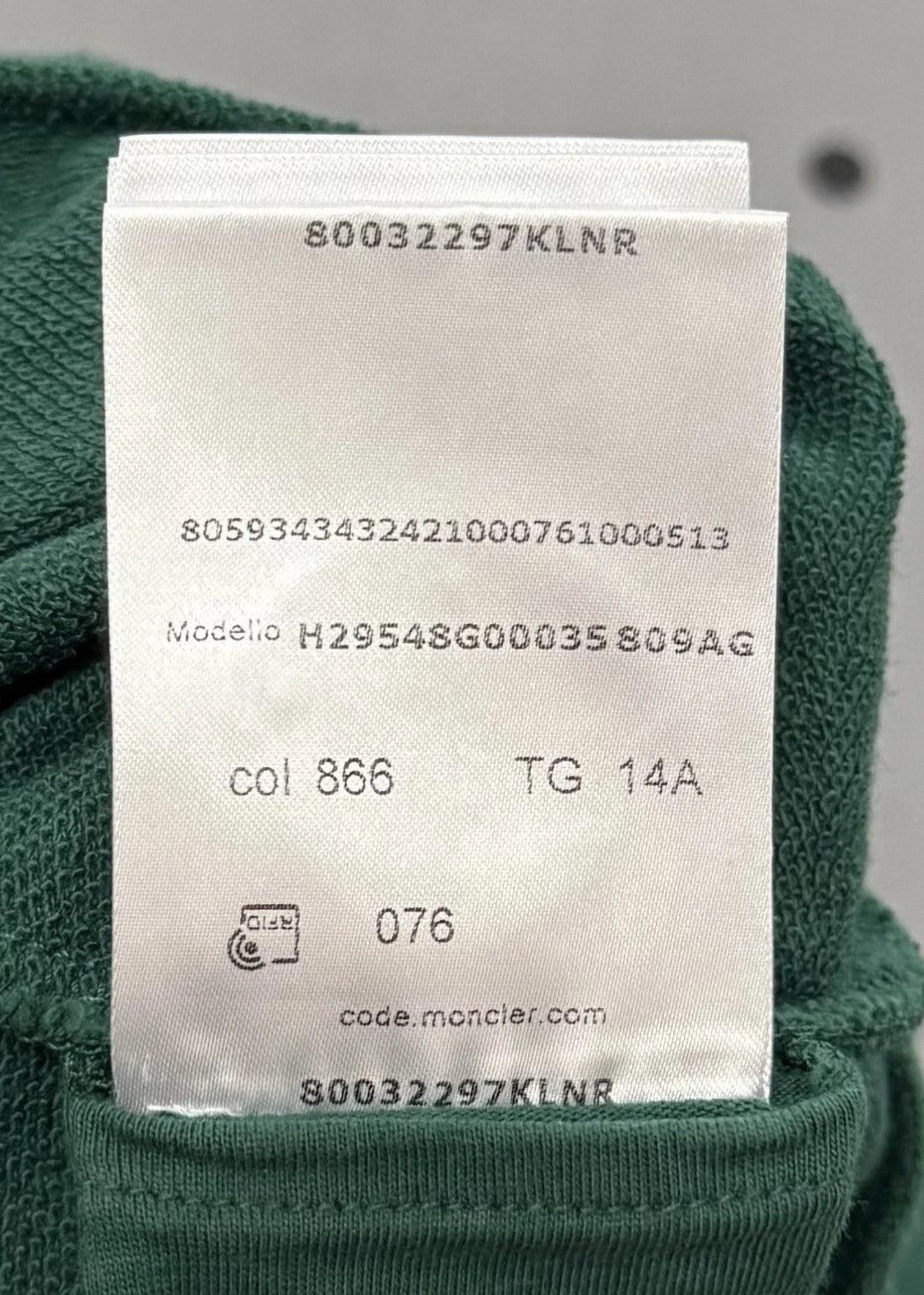 Moncler Boys Dark Green Sweater - Age 14(19''PTP)