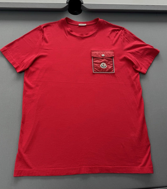 Moncler Red Patch-pocket Cotton Jersey T-shirt - Medium Fits Large - 23.5” PTP