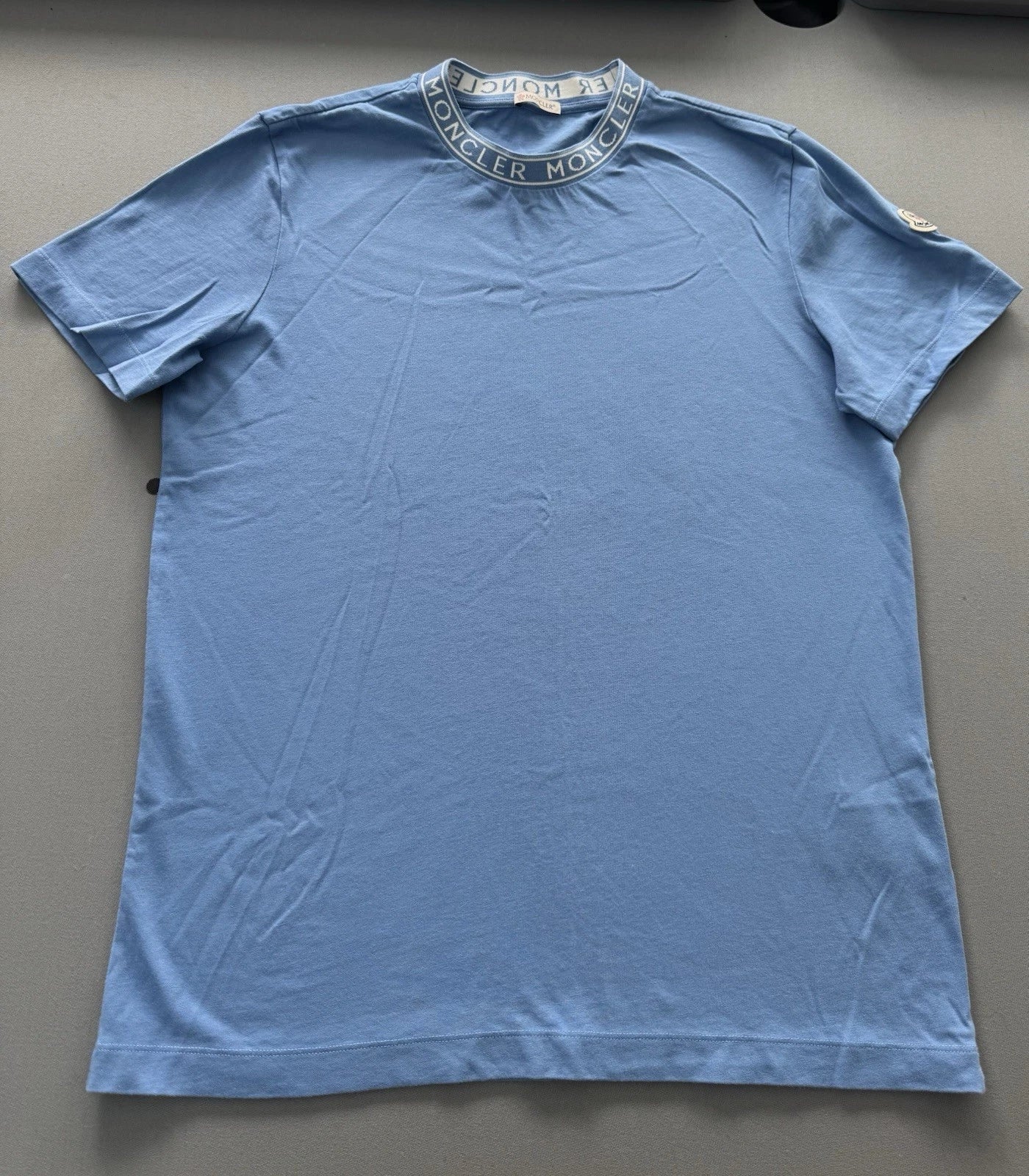 Moncler Sky Blue Garment-Washed T-Shirt - Large - 22” PTP