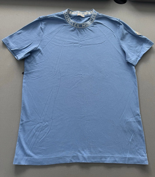 Moncler Sky Blue Garment-Washed T-Shirt - Large - 22” PTP