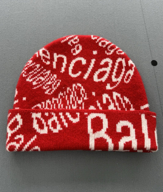 Balenciaga Red Logo Beanie Hat