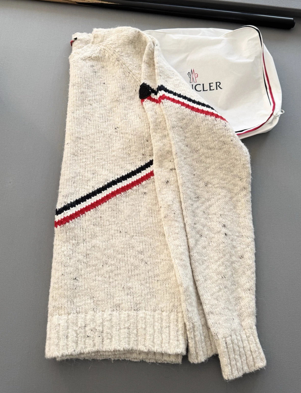 Moncler Stripe Beige Wool And Alpaca Blend Sweater - Size: XL (21” PTP)