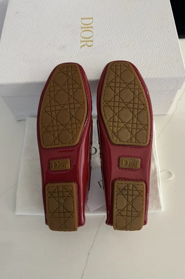 Dior Red Patent Leather CD Logo Slip On Loafers / Driving Shoes- UK 3 (EU 36)