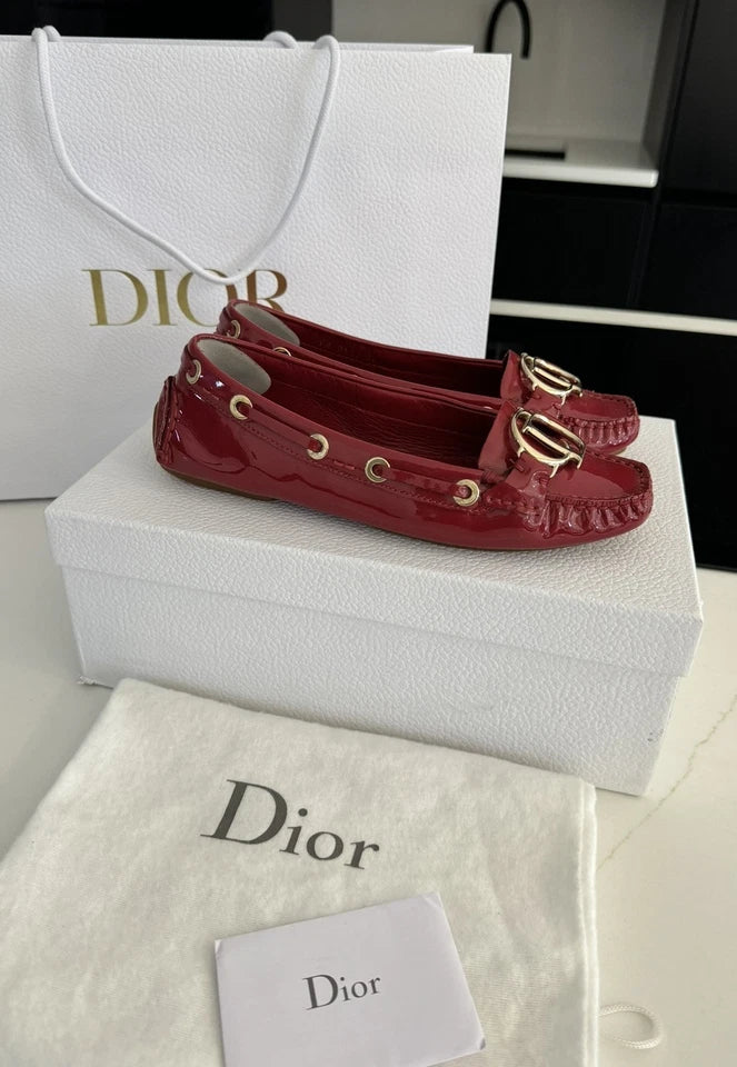Dior Red Patent Leather CD Logo Slip On Loafers / Driving Shoes- UK 3 (EU 36)