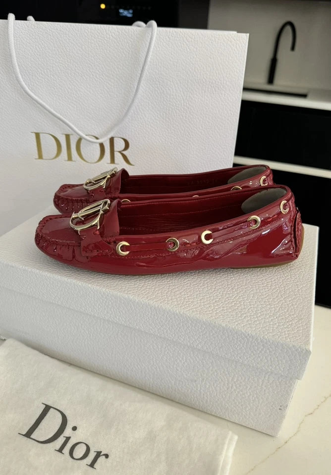 Dior Red Patent Leather CD Logo Slip On Loafers / Driving Shoes- UK 3 (EU 36)